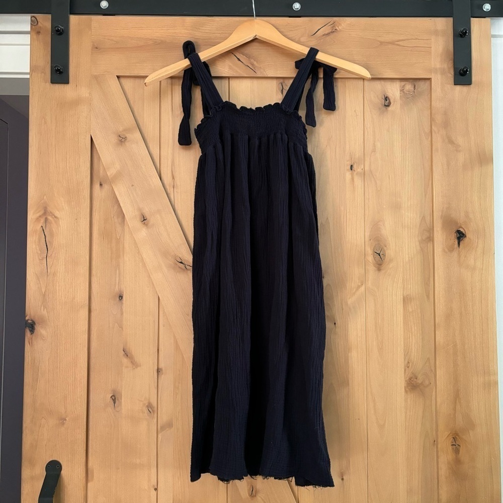 Nation Ltd Sleeveless Smocked Gauze Cotton Dress Navy Blue Size Small Raw Hem